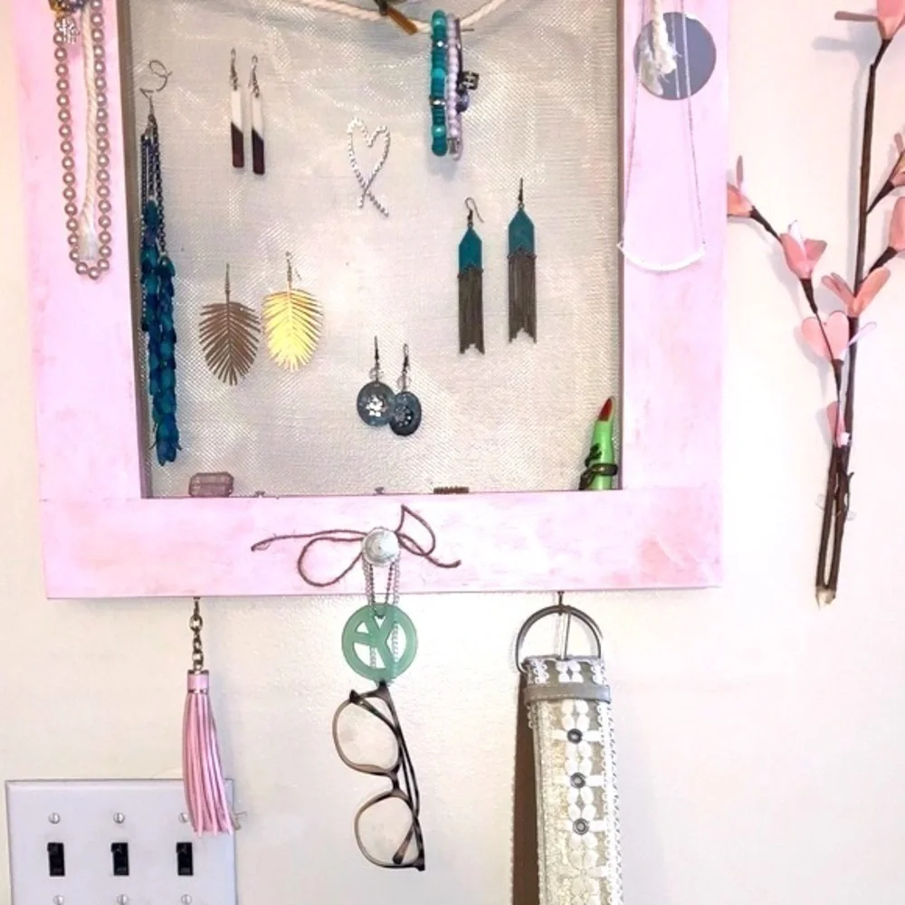 Wall hanging handmade Jewelry Accessory Organizer Boho Chic new Upcycled